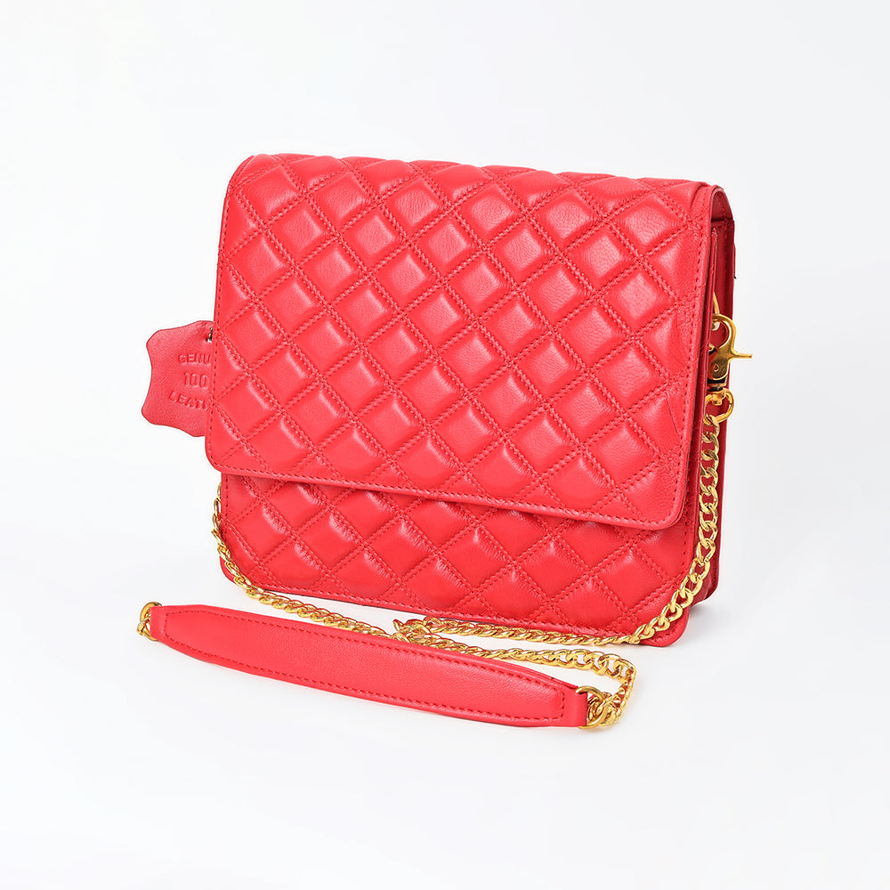 Never Mind Genuine Leather Quilted Crossbody Bag for Women Chain Strap Shoulder Purse Handbag
