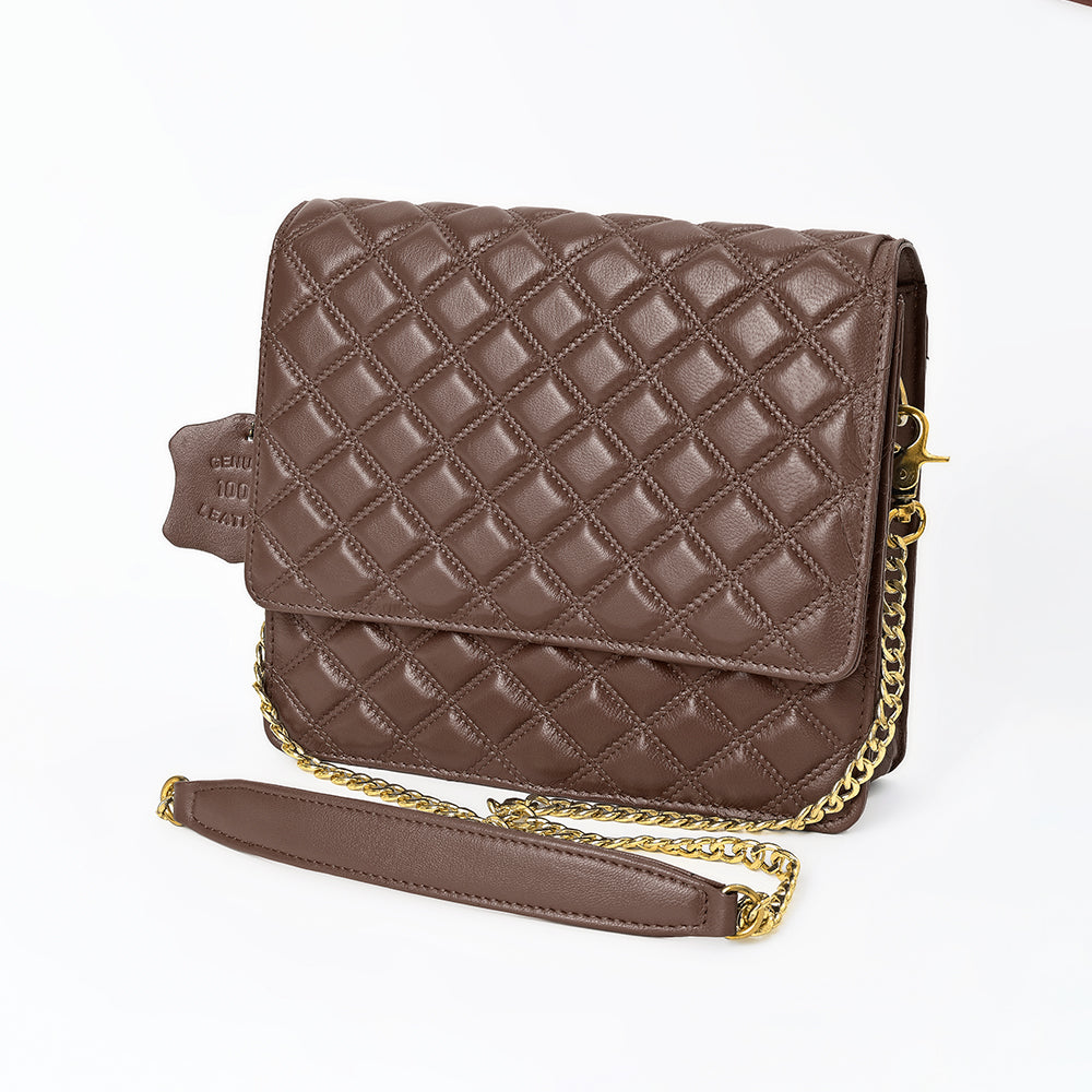 Never Mind Genuine Leather Quilted Crossbody Bag for Women Chain Strap Shoulder Purse Handbag