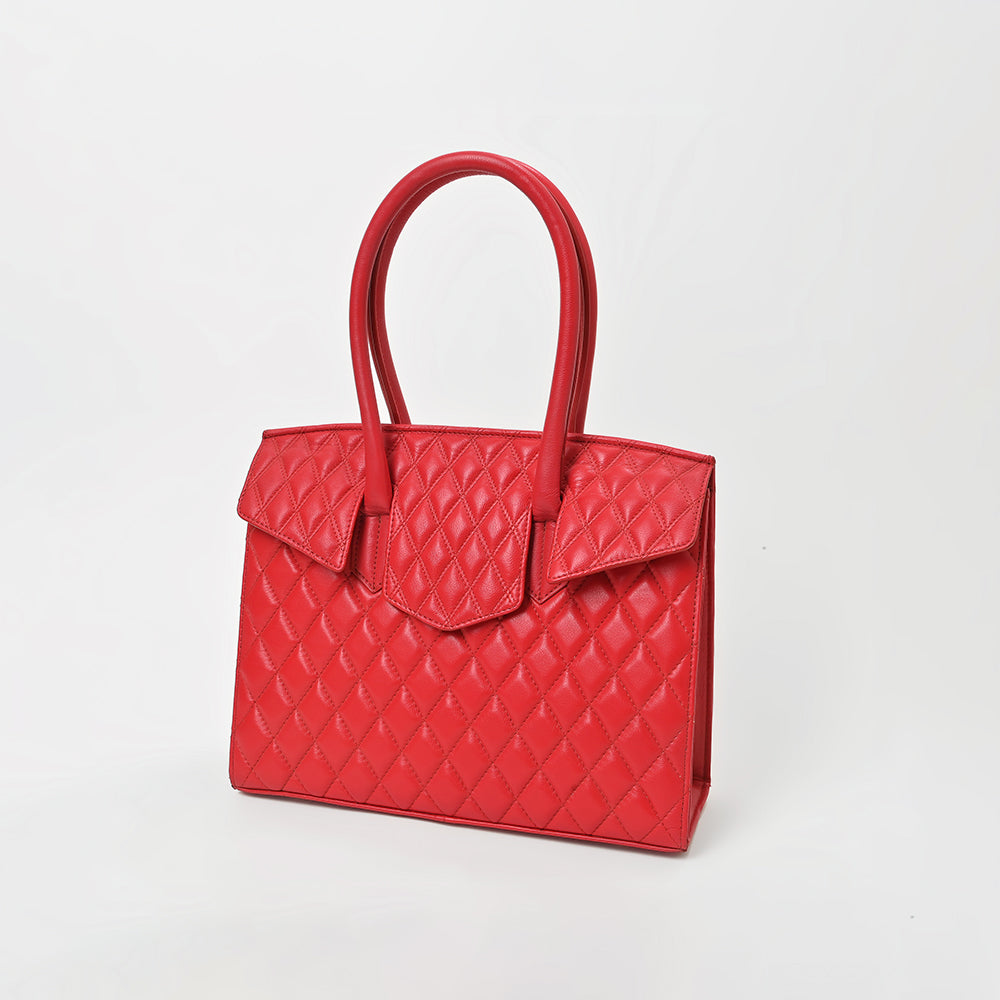 Never Mind Genuine Leather Quilted Tote Bag Women Structured Satchel Handbag Dual Top Handle Spacious Everyday Shoulder Purse