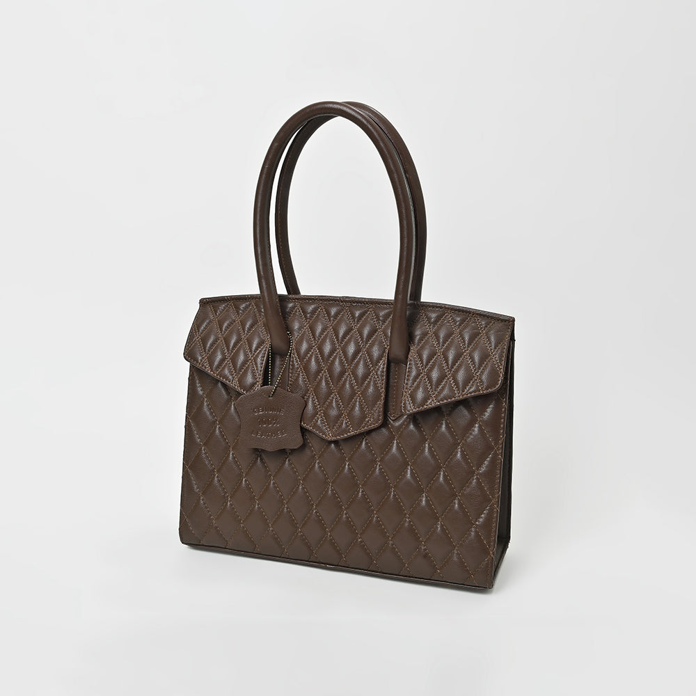 Never Mind Genuine Leather Quilted Tote Bag Women Structured Satchel Handbag Dual Top Handle Spacious Everyday Shoulder Purse