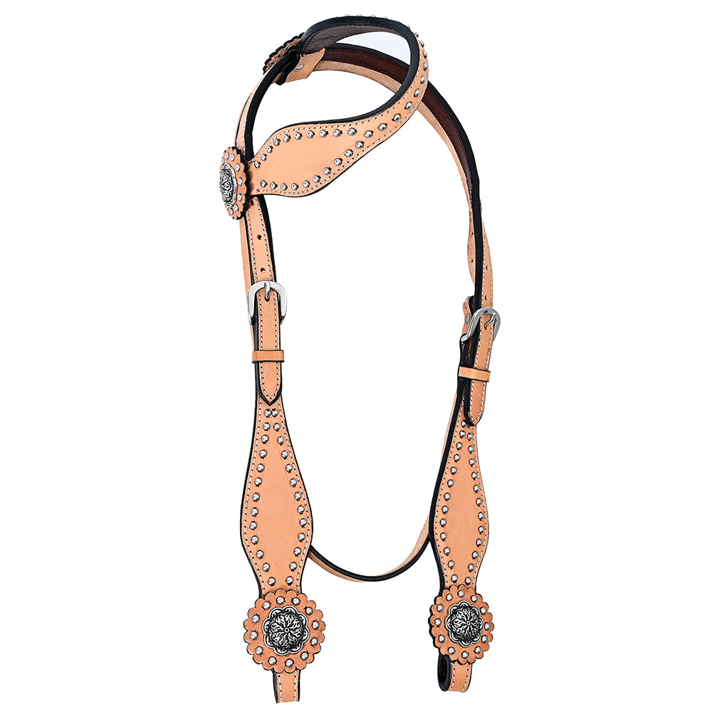 HILASON Western Horse Concho American Leather Headstall ‎Tan | for Horses