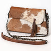 American Darling Cross body Bag, Hair-On Cowhide & Genuine Vegetable-Tanned Leather, Western Purse with Tassels, 6.5in x 11.75in