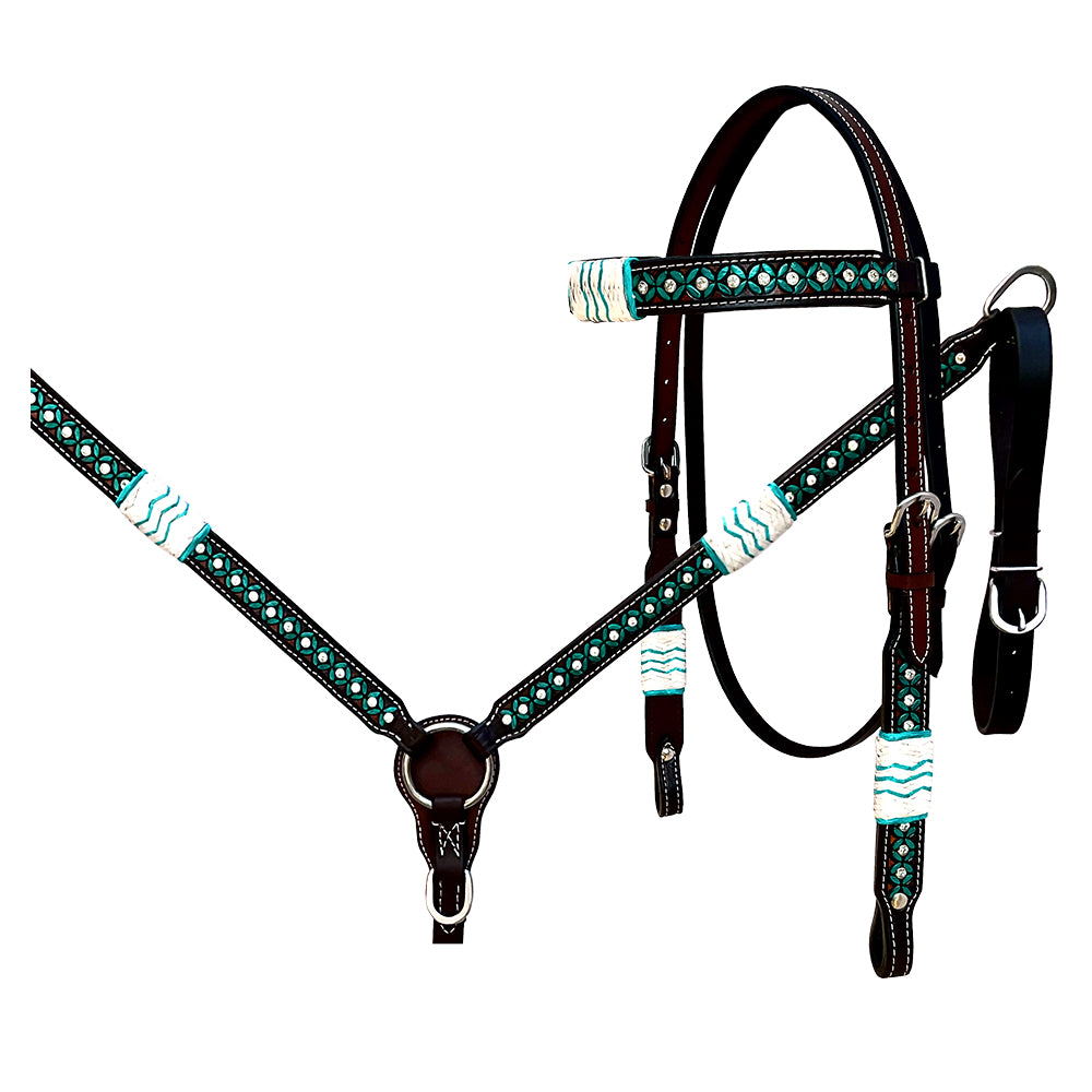 Hilason Western Horse Hand Painted American Leather Breast Collar Headstall Rawhide Braided Brown