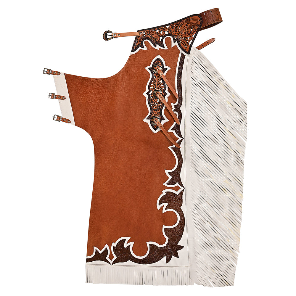 HILASON Pro Rodeo Bull Riding Chaps Genuine Leather Brown