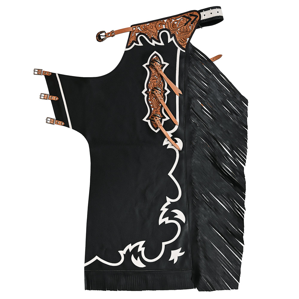 HILASON Pro Rodeo Bull Riding Chaps Genuine Leather Black