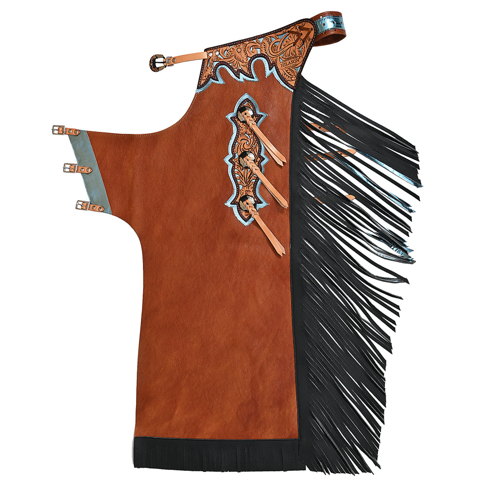 HILASON Pro Rodeo Bull Riding Chaps Genuine Leather Brown