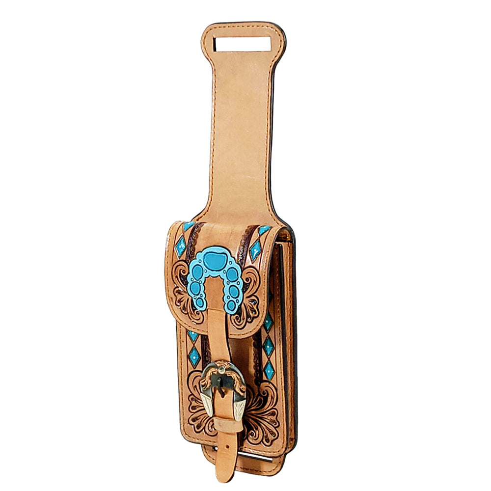 HILASON Leather Floral Hand Carved Stylish Cell Phone Holder Smartphone Case Tan