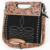 American Darling Clutch Bag, Hand-Tooled Floral Leather & Genuine Suede Western Crossbody Boot Stitching YKK Zipper
