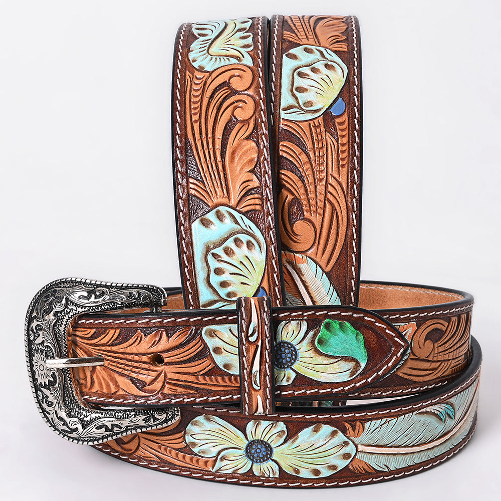 American Darling Floral Hand Carved Men & Women Genuine American Leather Belt Brown Gorgeous Hand Painted & Tooled