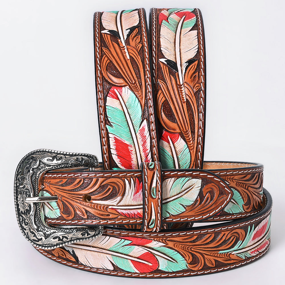 American Darling Floral Hand Carved Men & Women Genuine American Leather Belt Brown Gorgeous Hand Painted & Tooled