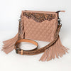 American Darling Black Genuine Leather Crossbody Bag with Hand-Tooled Panel, Fringe Accents, Durable Strap & YKK Zipper