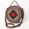 American Darling Canteen Bag, Hand Tooled Floral & Hand-Woven Saddle Blanket Genuine Leather Western Purse, 10in Round
