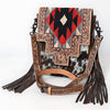 American Darling Messenger Bag, Hand Tooled Floral Carved & Hand Woven Saddle Blanket Cowhide Western Purse with Fringes