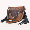 American Darling Cross body Bag Western Hair-On Cowhide Leather Purse with Fringes Concho and Braided Detailing