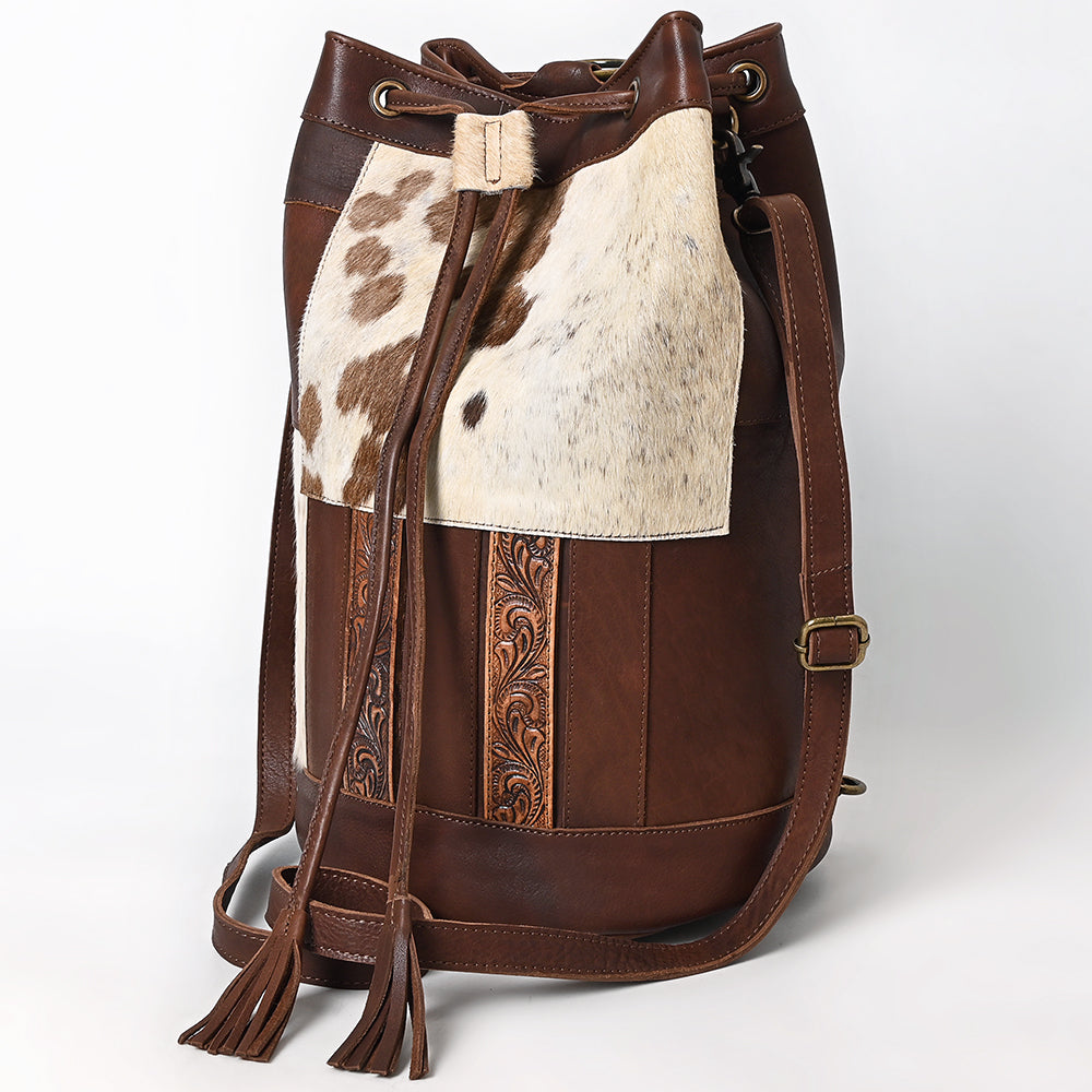 American Darling Bucket Hand tooled Hair-On Genuine Leather Weaved Women Bag Western Handbag Purse