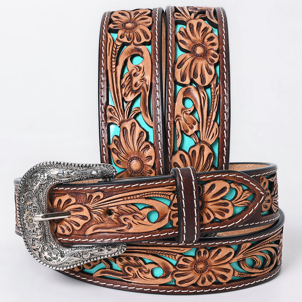 American Darling Floral Hand Carved Men & Women Genuine American Leather Belt Brown Gorgeous Hand Painted & Tooled