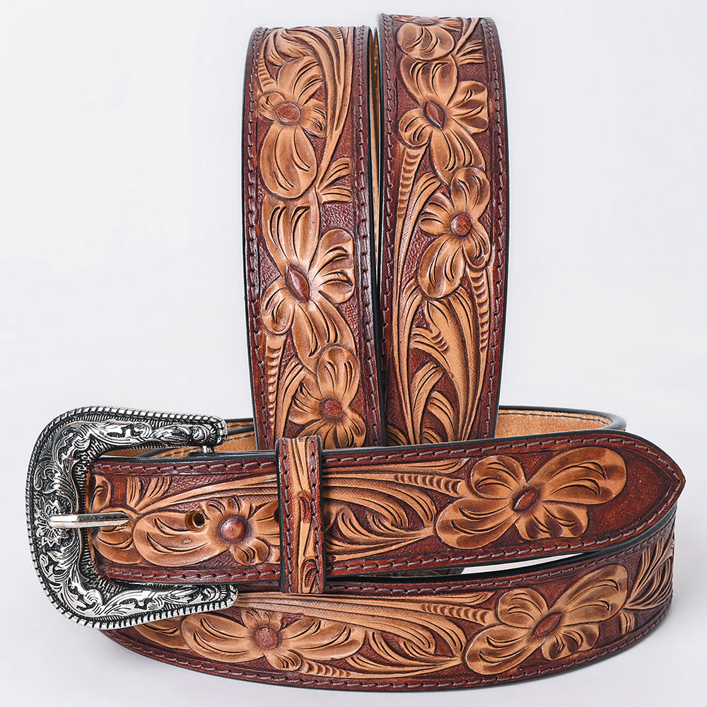American Darling Floral Hand Carved Men & Women Genuine American Leather Belt Brown Gorgeous Hand Painted & Tooled