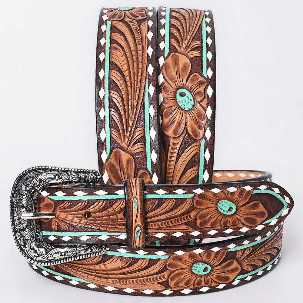 American Darling Floral Hand Carved Men & Women Genuine American Leather Belt Brown Gorgeous Hand Painted & Tooled