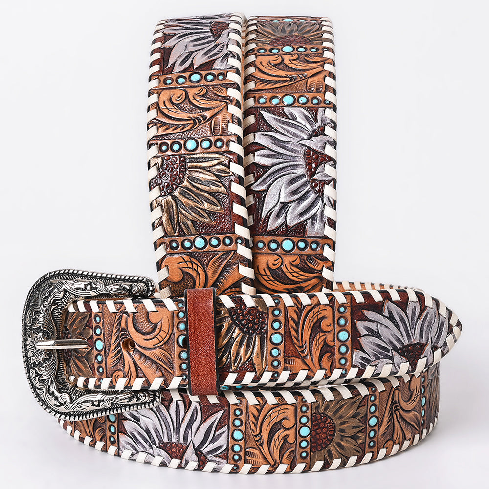 American Darling Floral Hand Carved Men & Women Genuine American Leather Belt Brown Gorgeous Hand Painted & Tooled