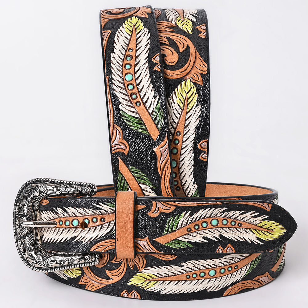 American Darling Floral Hand Carved Men & Women Genuine American Leather Belt Brown Gorgeous Hand Painted & Tooled