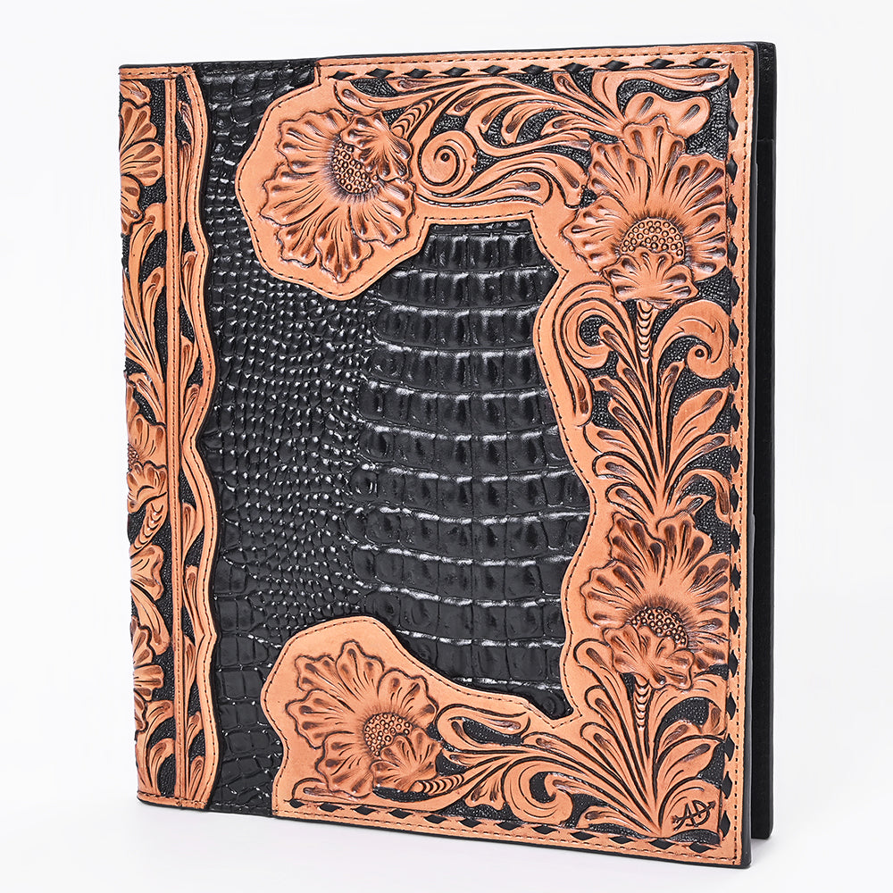 American Darling Women's Portfolio Bag Western Croc Hand Tooled Genuine Leather Handbag