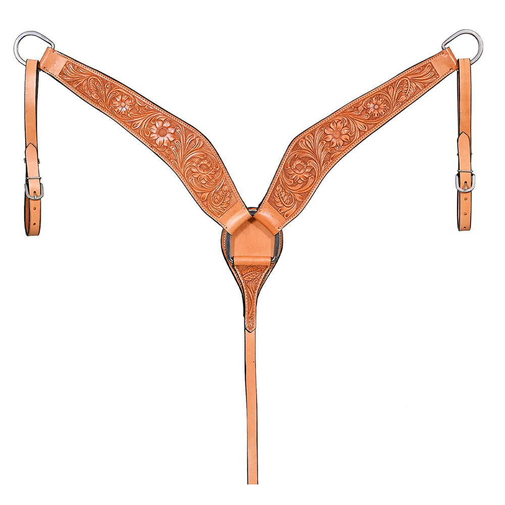 HILASON Western Horse American Leather Breast Collar Tack Hand Tooled Tan
