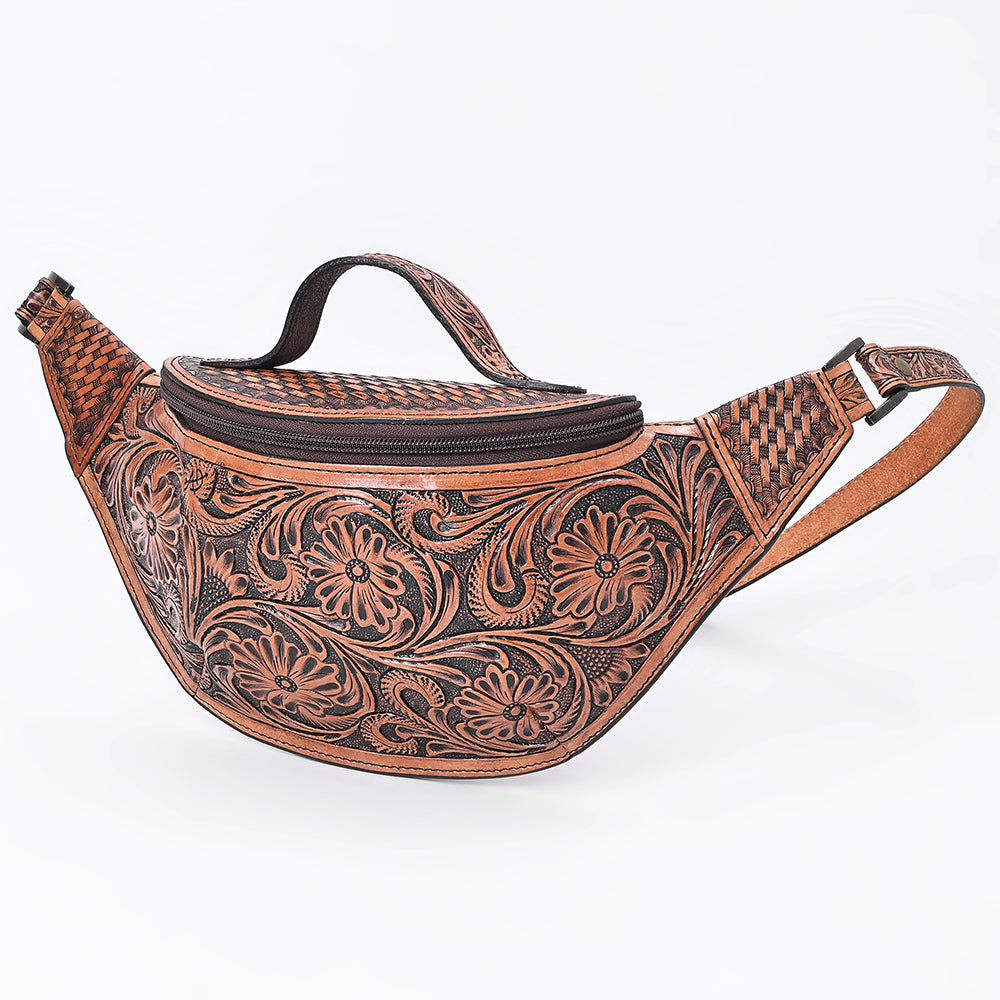 American Darling Women's Fanny Pack Western Hand Tooled Genuine Leather Handbag