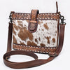 American Darling Cross body Bag Hand Tooled Floral Carved Hair-On Cowhide Genuine Leather Western Purse