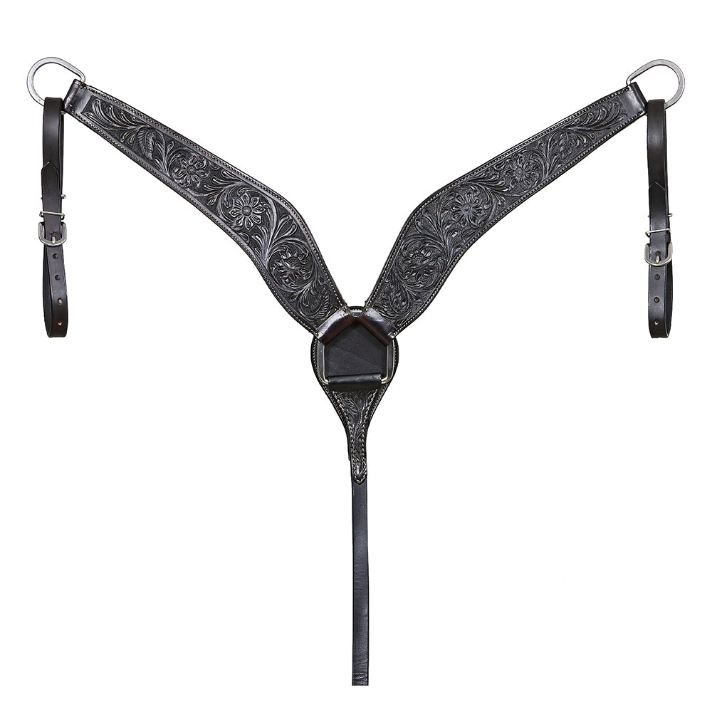 HILASON Western Horse American Leather Breast Collar Tack Hand Tooled Black