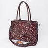 American Darling Tote Bag Western Hand-Tooled Genuine Leather Shoulder Bag with Rivets and Braided Trim Crossbody