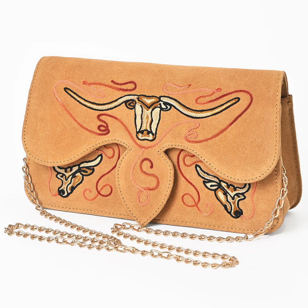 American Darling Rodeo Embroidered Suede Crossbody Bag Cowboy Gold Chain Strap