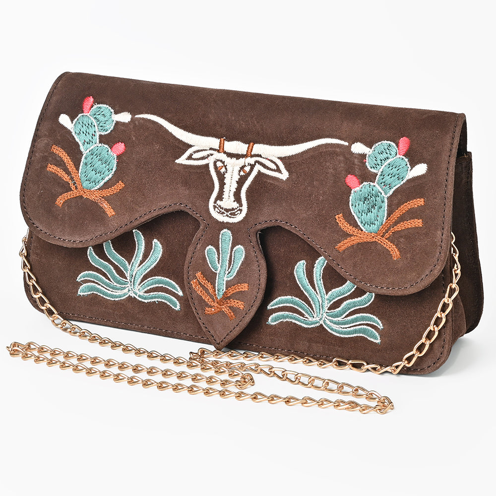 American Darling Rodeo Embroidered Suede Crossbody Bag Cowboy Gold Chain Strap