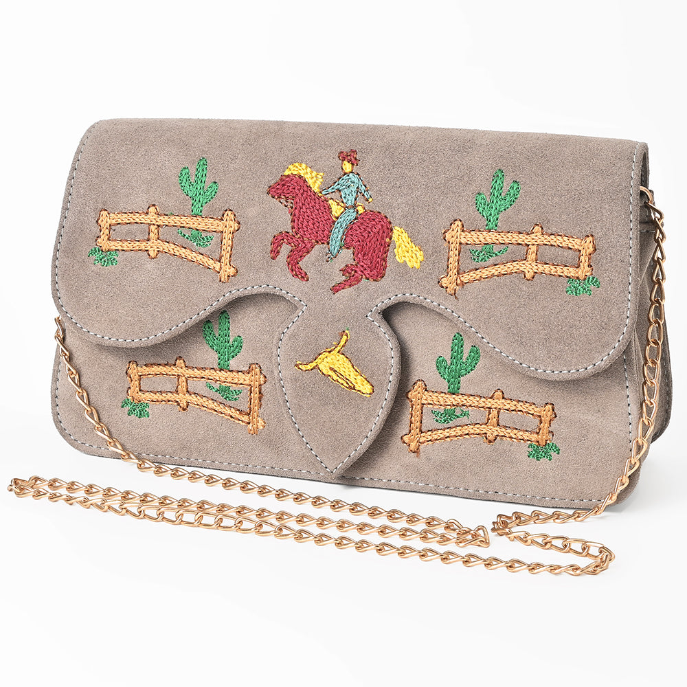 American Darling Rodeo Embroidered Suede Crossbody Bag Cowboy Gold Chain Strap