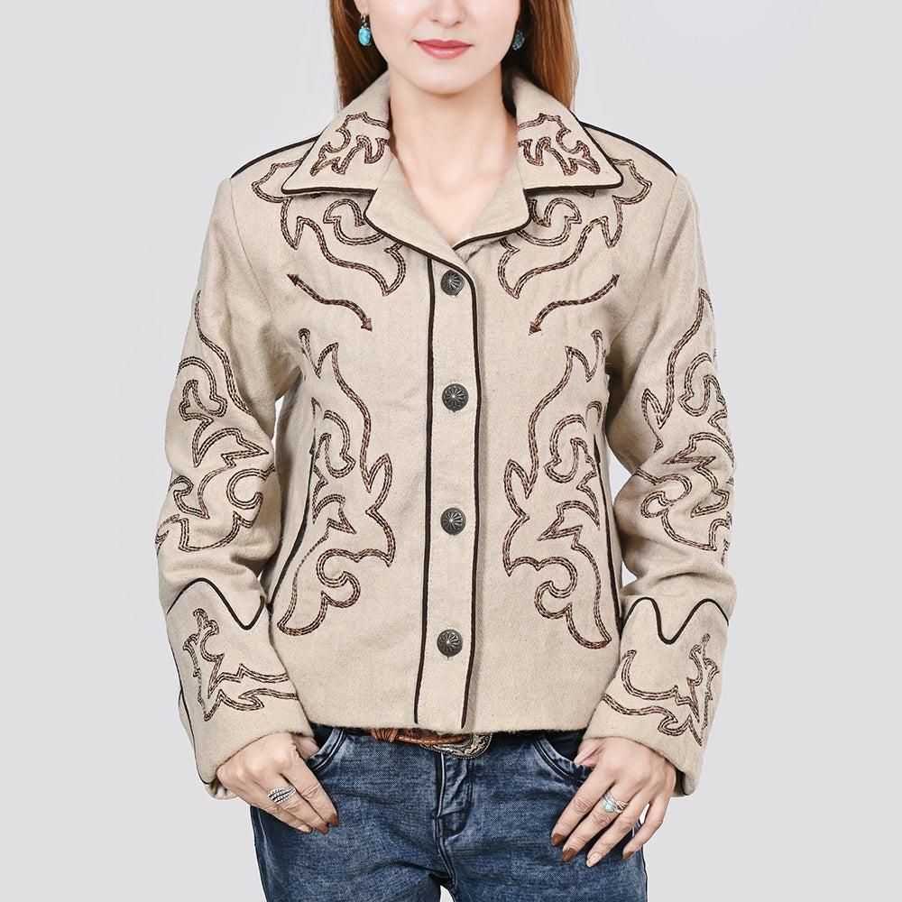 American Darling Genuine Suede Embroidered leather Jacket ladies Girl Beige