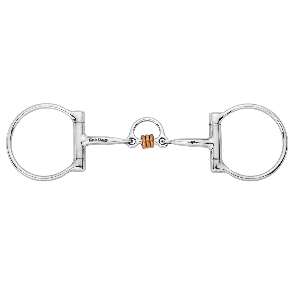 BAR H EQUINE Western D Ring with Ported Copper Roller Dogbone Mouthpiece