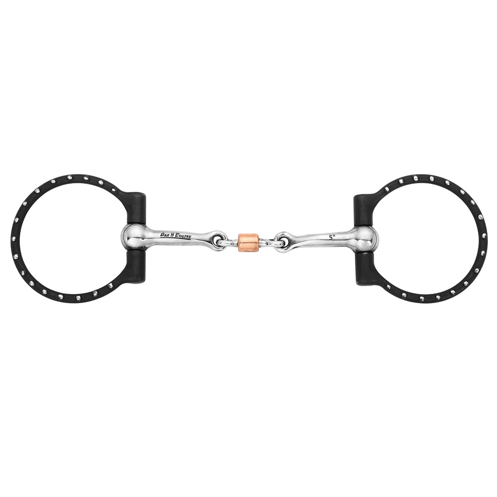 BAR H EQUINE Western Silver Dots D-Ring Snaffle with Copper Roller