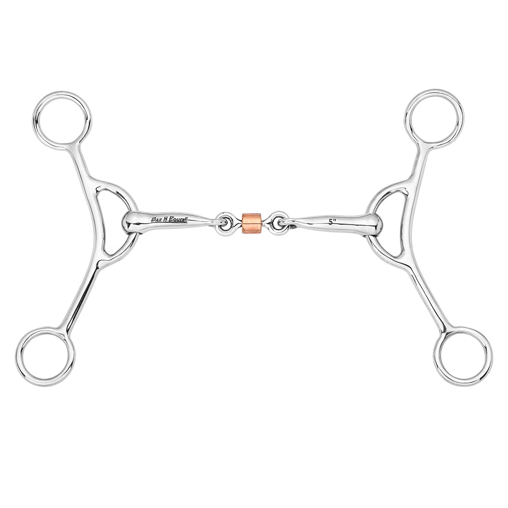 BAR H EQUINE Western Gag Bit with Three-Piece Copper Roller Mouthpiece