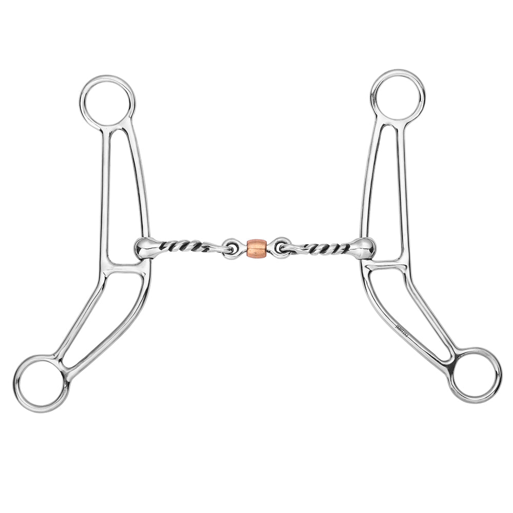 BAR H EQUINE Western Gag Bit with Twisted Three-Piece Copper Roller Mouthpiece
