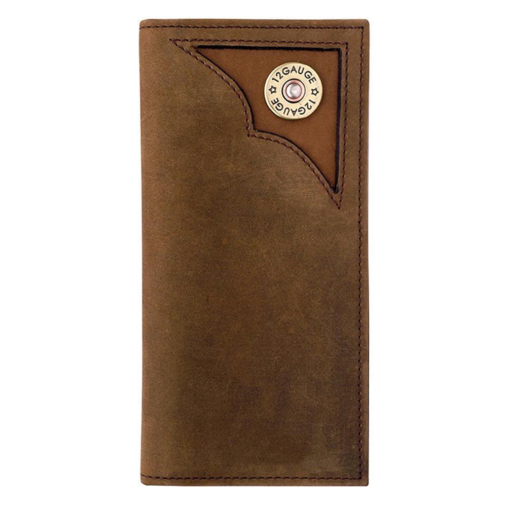 3D Western Genuine Leather Rodeo Wallet Mens Shotgun Conchos Brown