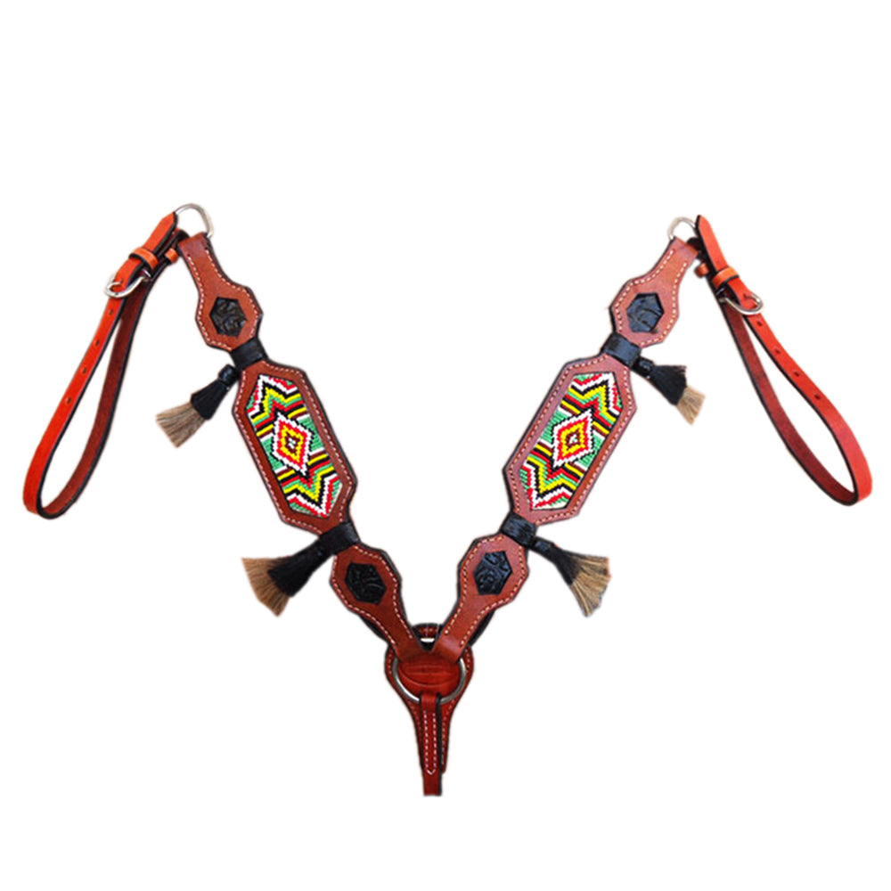 HILASON Western Horse Headstall Breast Collar Tack Set Genuine American Leather