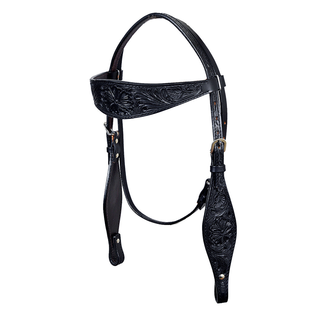 HILASON Western Horse Headstall Genuine American Leather Floral Black