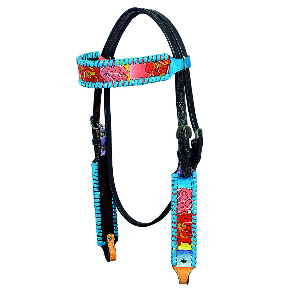 Hilason Western Horse Headstall Bridle American Leather Hand Painted Rose