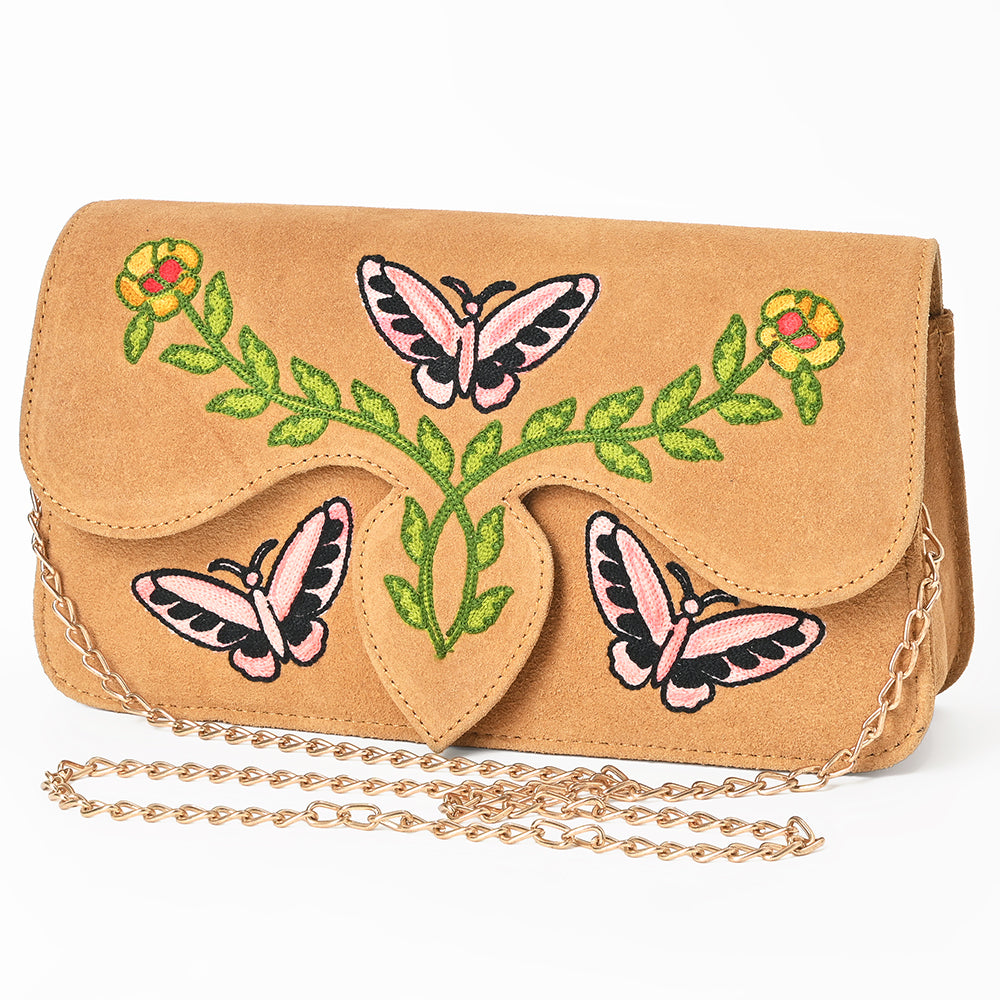 American Darling Rodeo Embroidered Suede Crossbody Bag Cowboy Gold Chain Strap