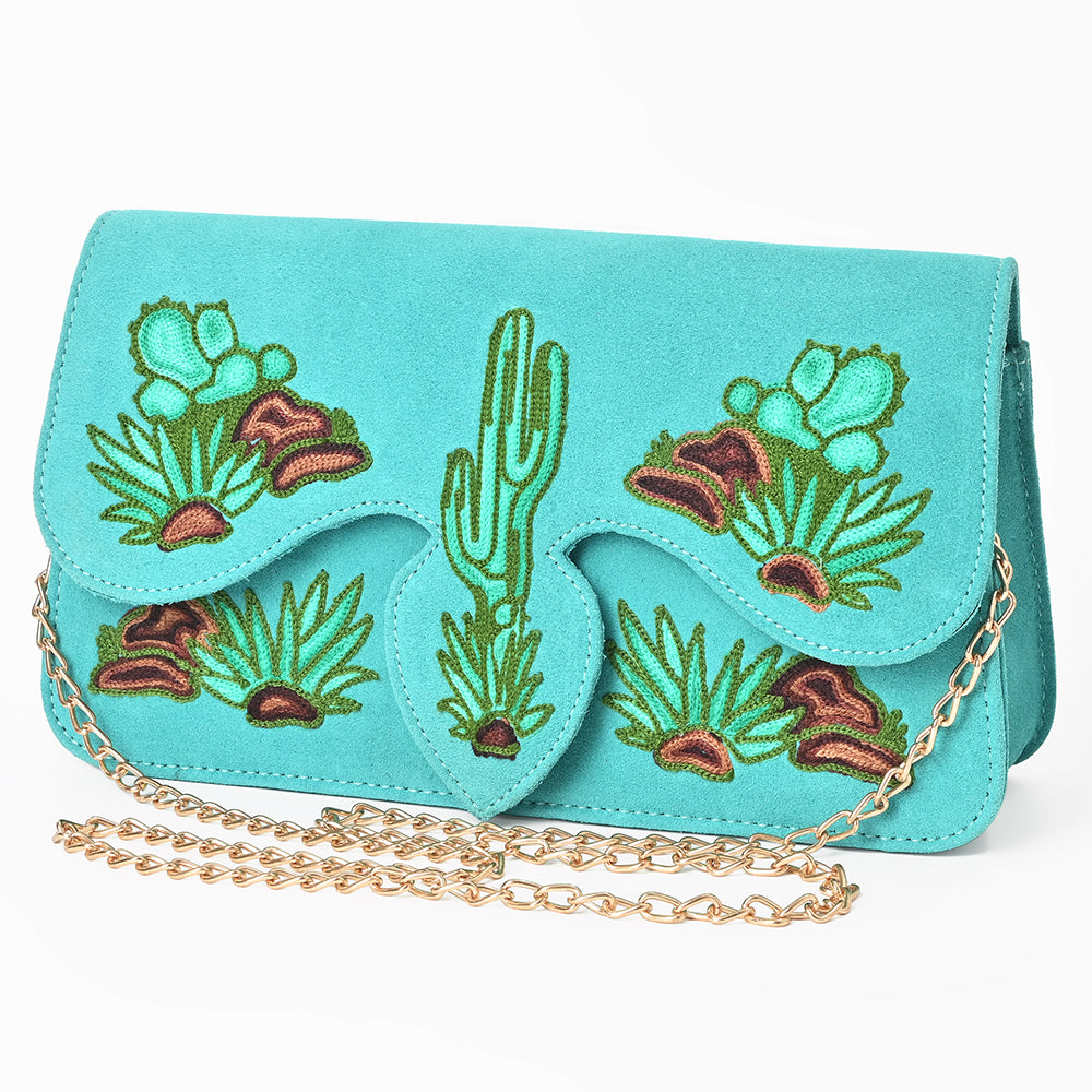 American Darling Rodeo Embroidered Suede Crossbody Bag Cowboy Gold Chain Strap