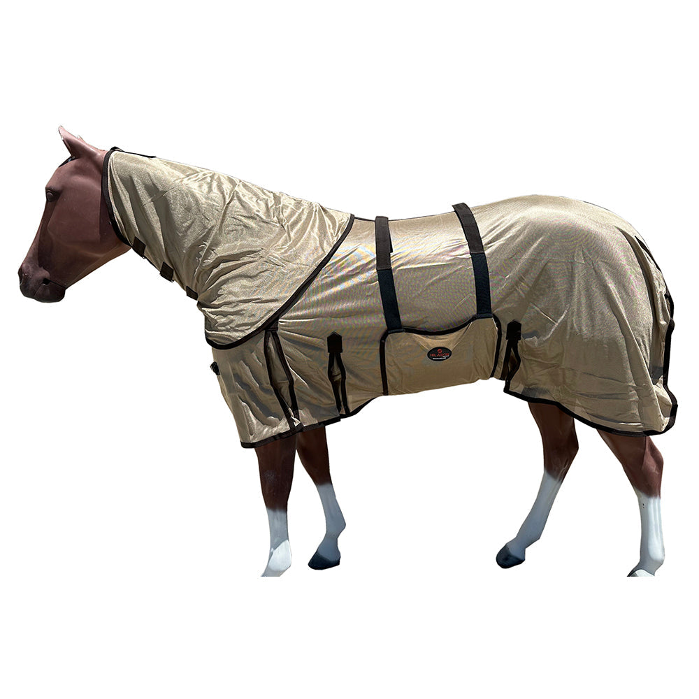66 In - 84 In Hilason Horse Fly Sheet With Neck Uv Protect Mesh Bug Mosquito Summer Gold