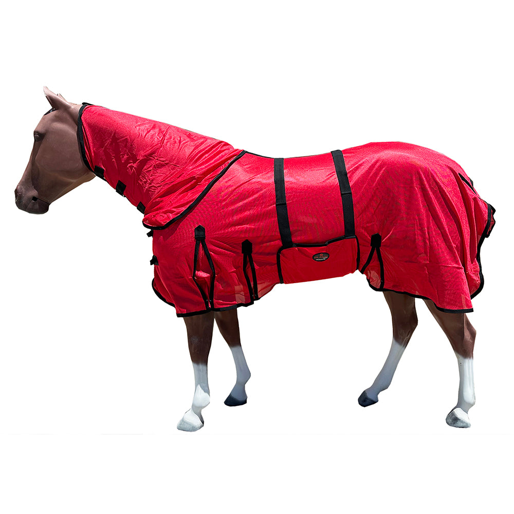 66 In - 84 In Hilason Horse Fly Sheet With Neck Uv Protect Mesh Bug Mosquito Summer Red