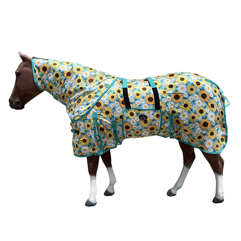 66 In - 84 In Hilason Horse Fly Sheet With Neck Uv Protect Mesh Bug Mosquito Summer Sunflower