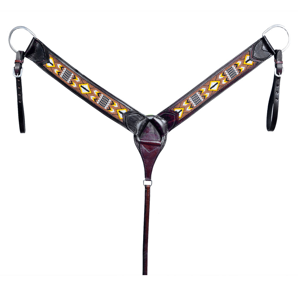 HILASON Western Horse Leather Headstall & Breast Collar Set Black Beaded