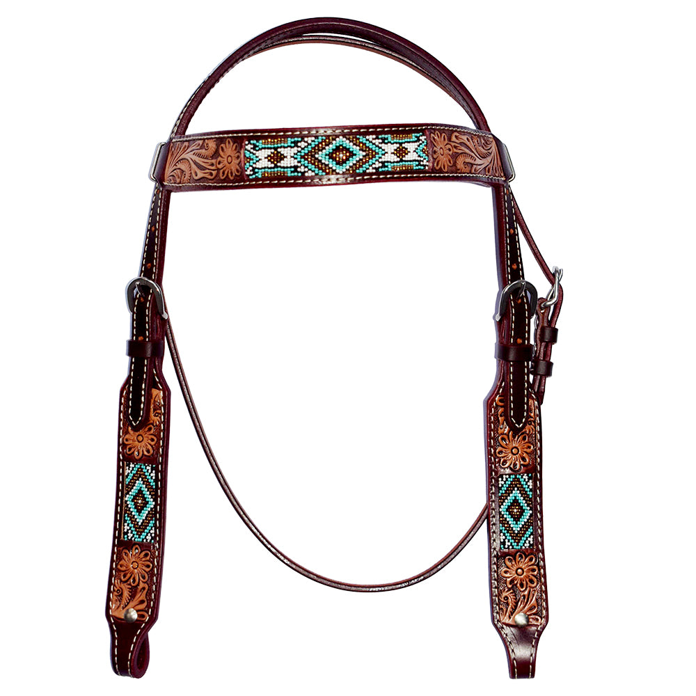 Hilason Western Horse Headstall Hand Tooled American Leather Tan