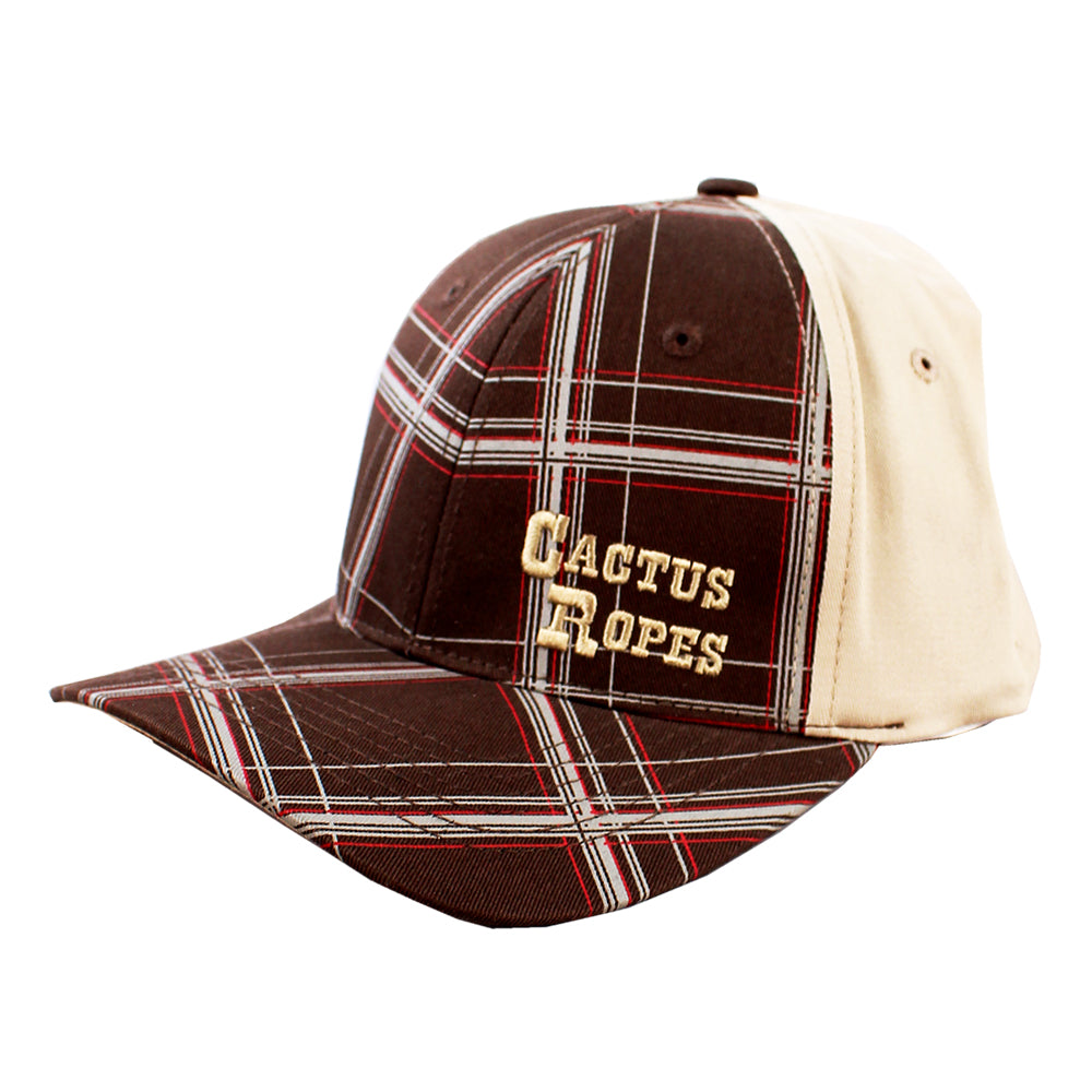 Cactus Ropes Plaid Trucker Cap Brown Embroidered Logo & Two-Tone Design